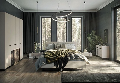 Спальня Милагро 1, тип кровати , цвет Кашемир серый, Камень Пьетра, Черный графит